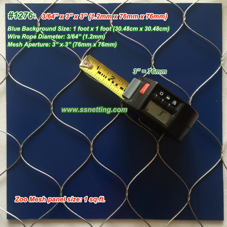 Stainless Steel Wire Rope Mesh 3/64", 3" X 3", ( 1.2mm, 76mm X 76mm)